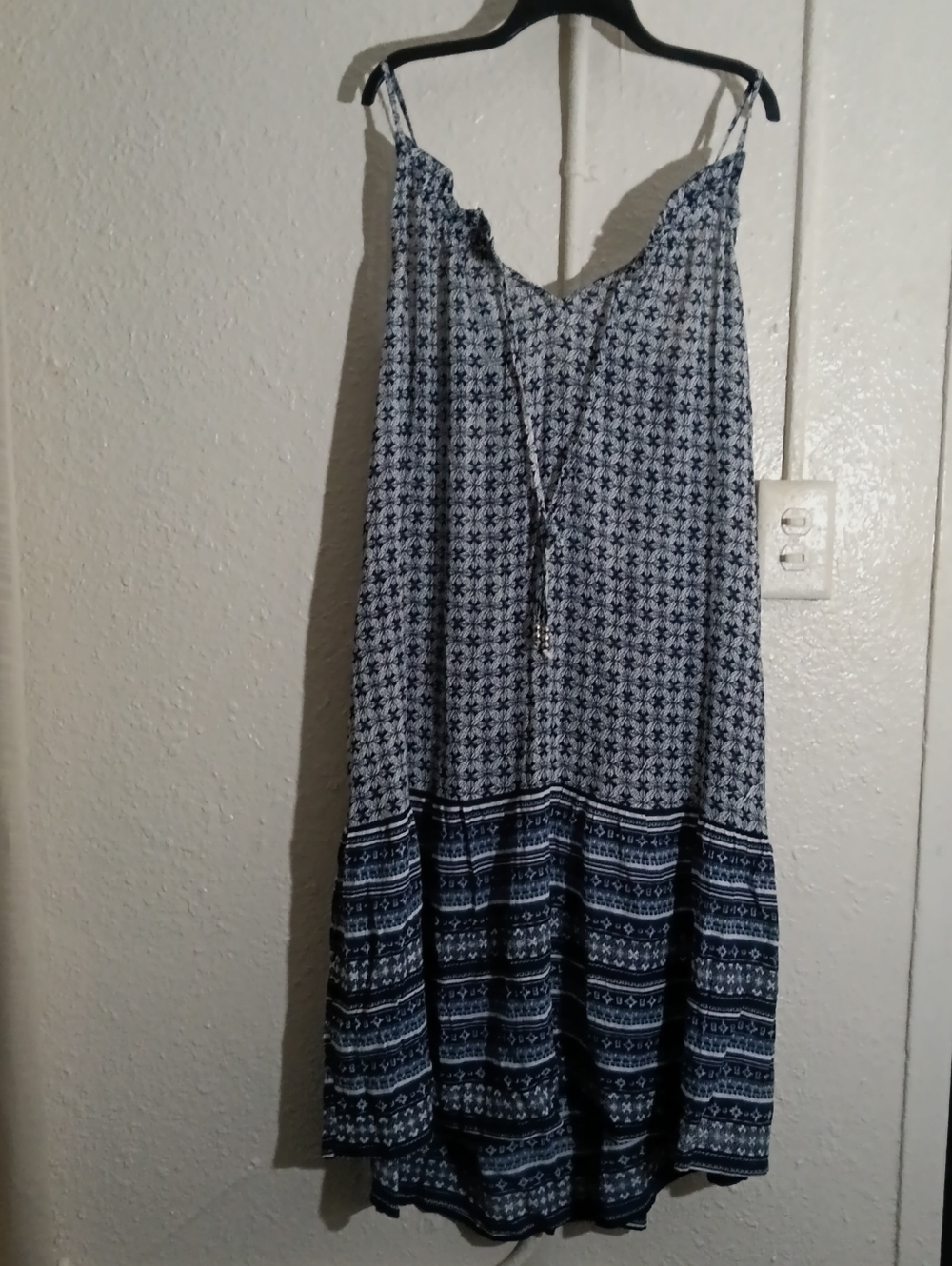Millennium Navy and White Printed Spaghetti Strap Dress